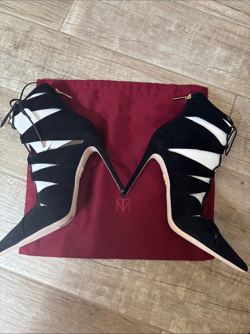 Tamara Mellon Black Strappy Lace Up Stiletto Sandals- New In Box